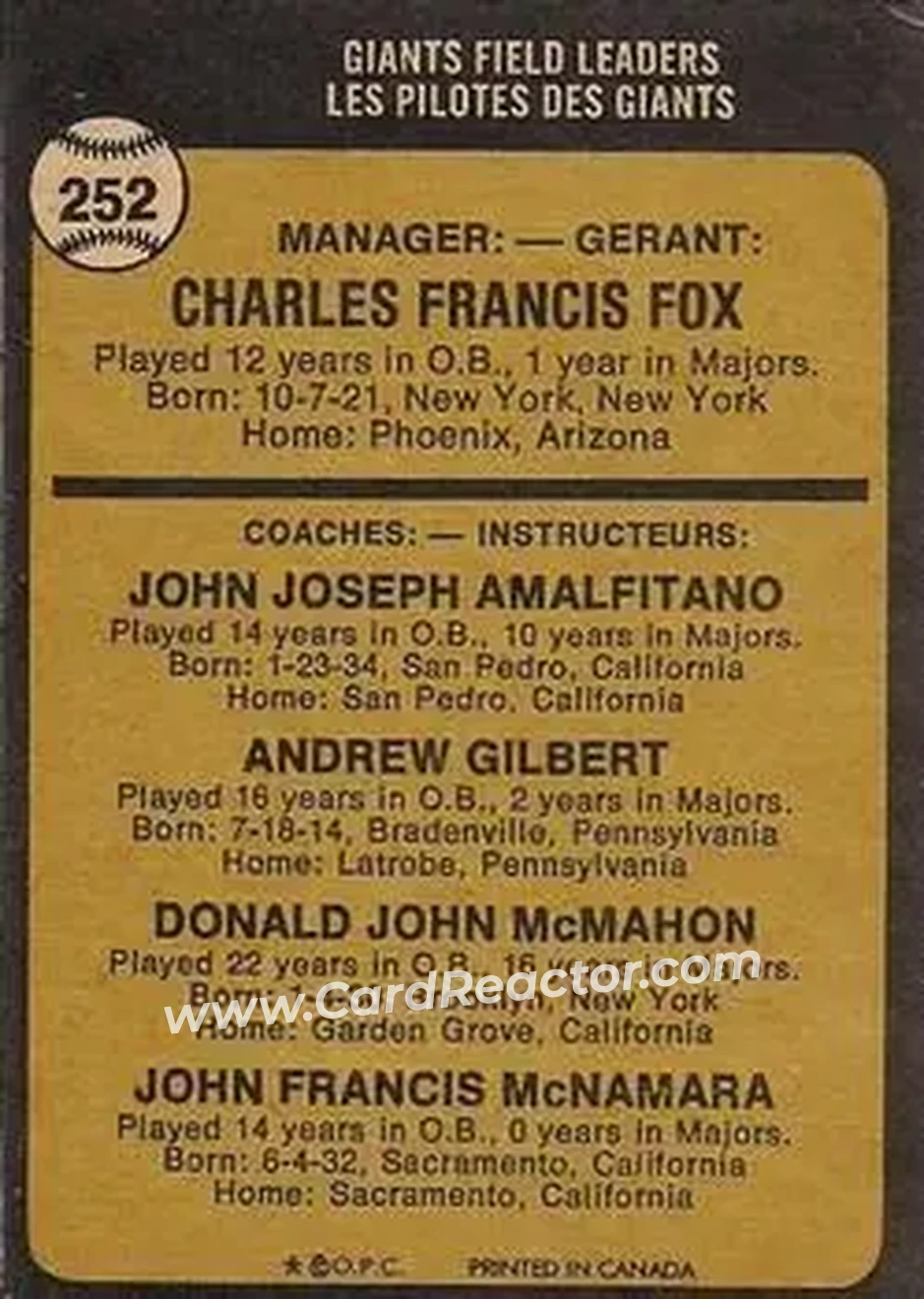 Back of Card #252