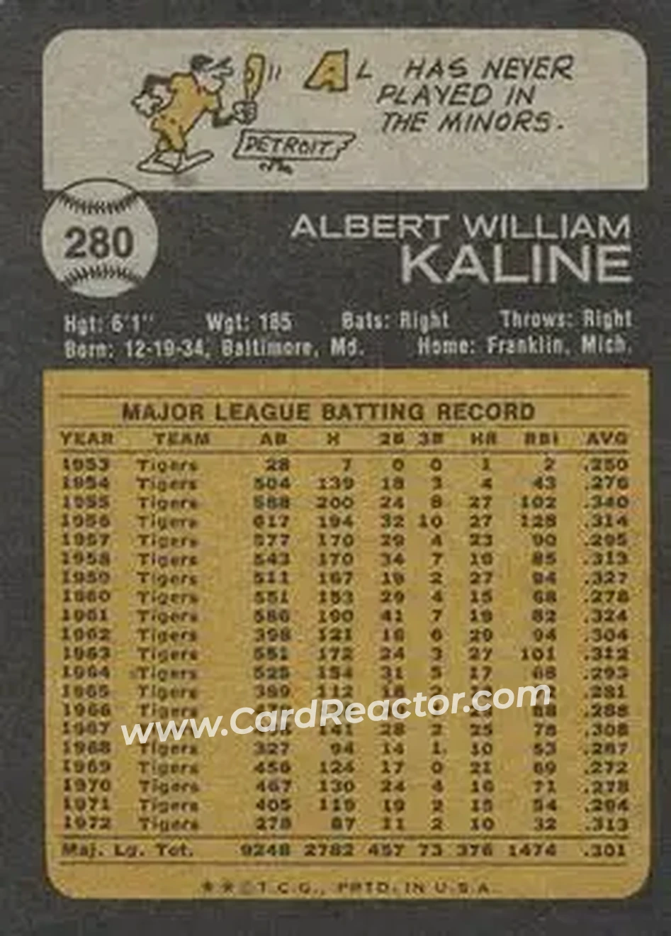 Back of Al Kaline