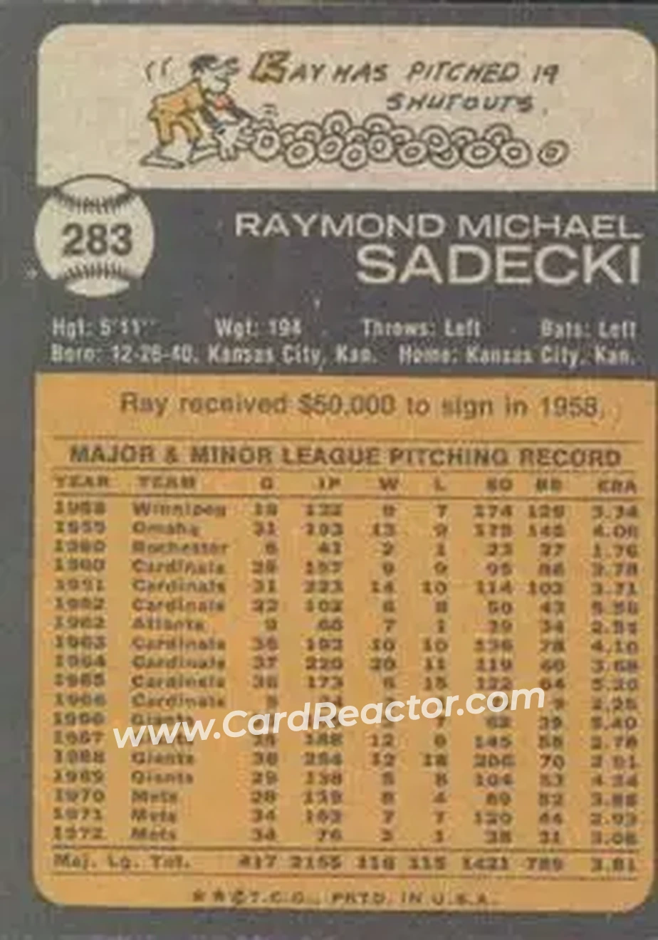 Back of Ray Sadecki