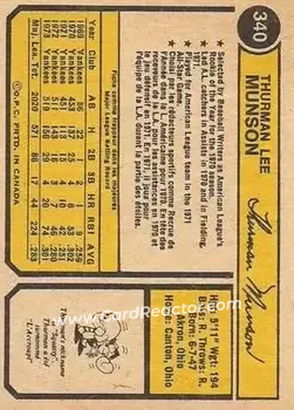 Back of Thurman Munson