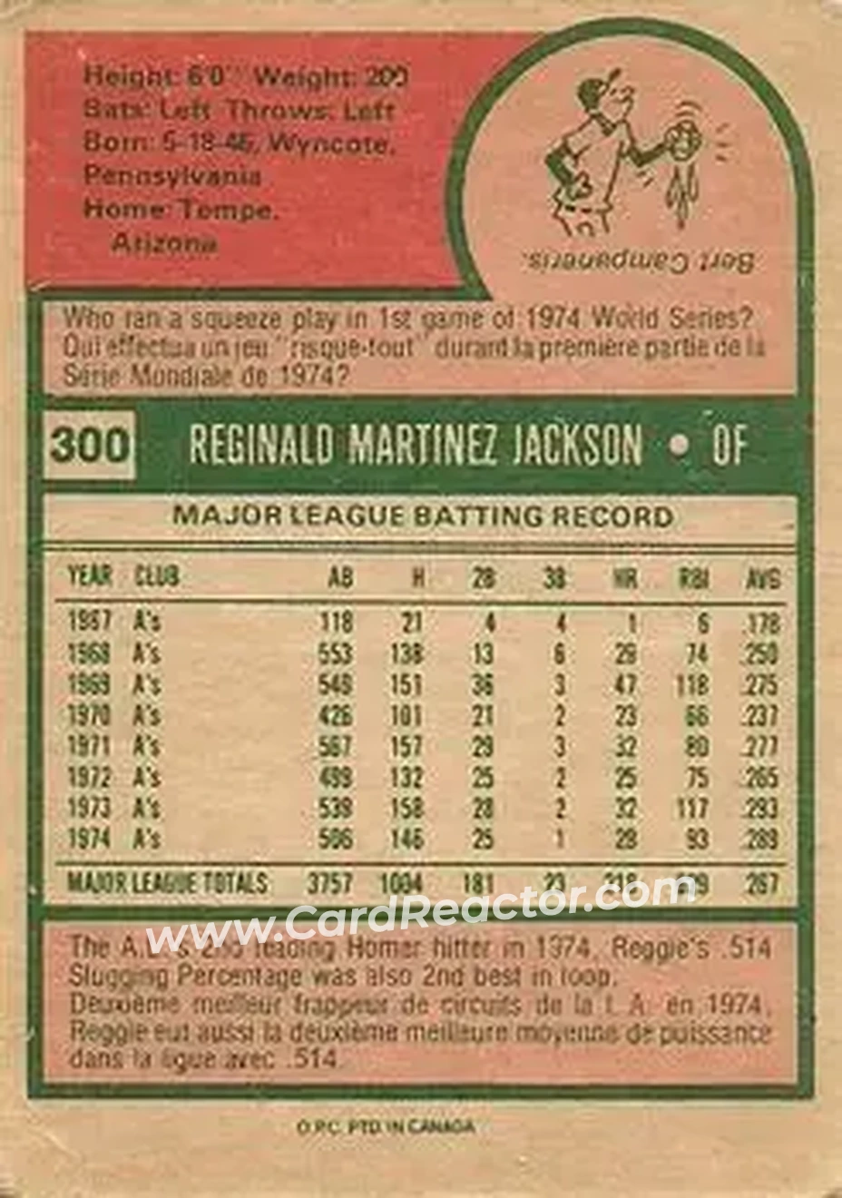 Back of Reggie Jackson (b.1946 OF)