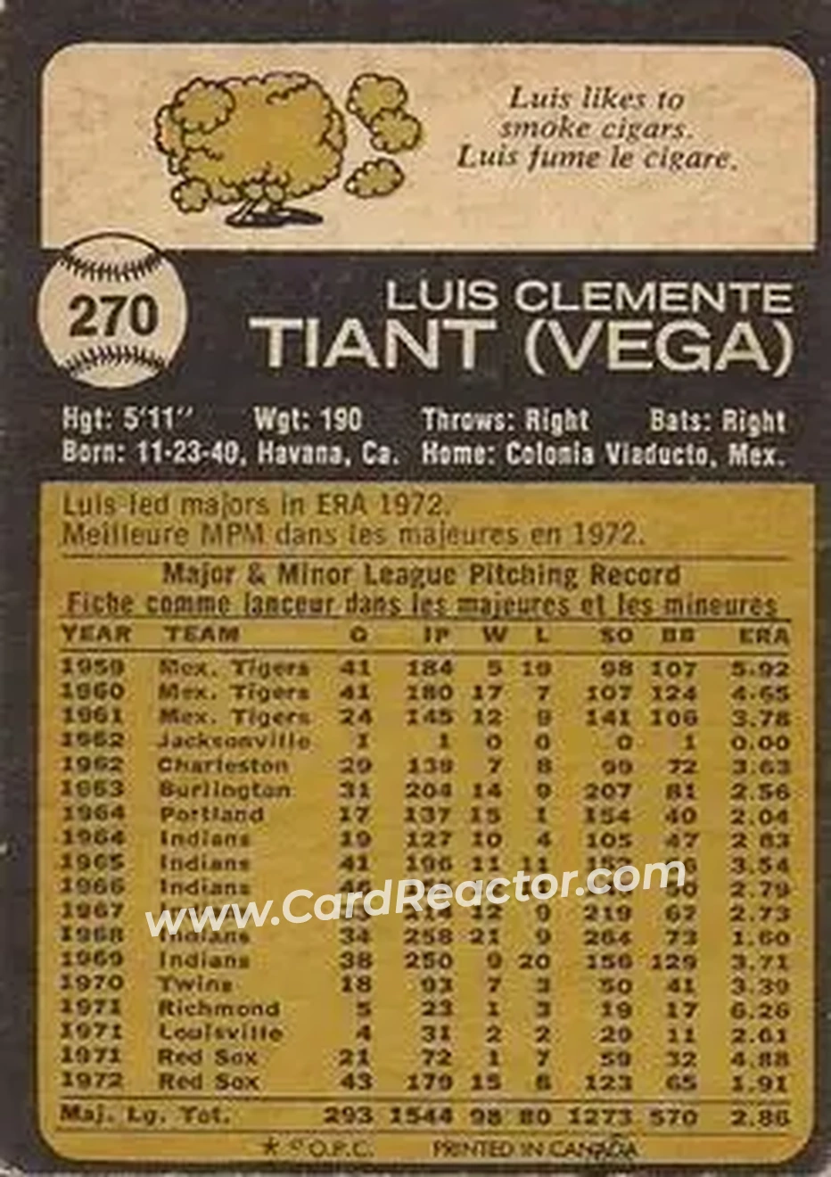 Back of Luis Tiant