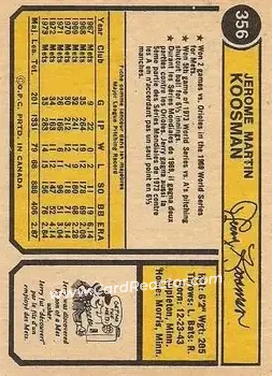 Back of Jerry Koosman