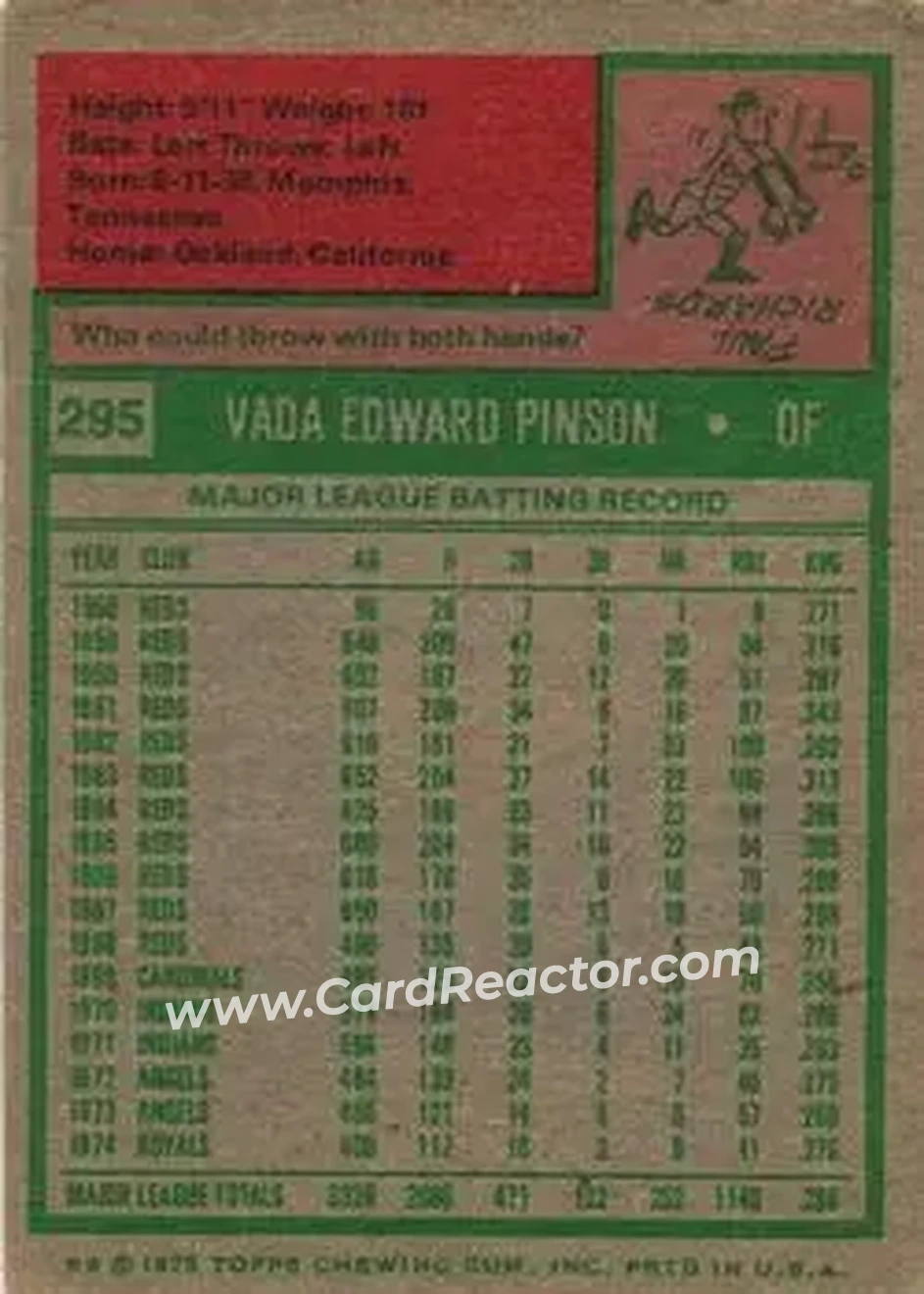 Back of Vada Pinson