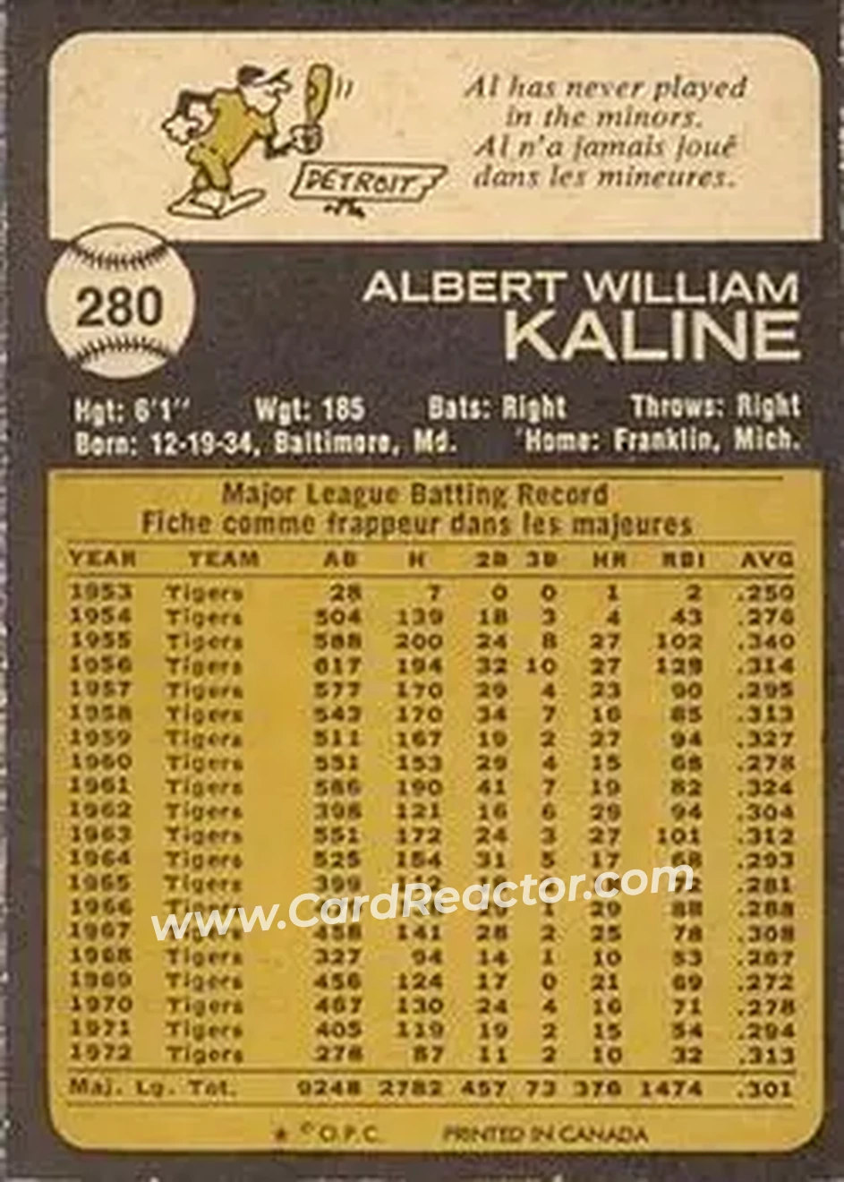 Back of Al Kaline