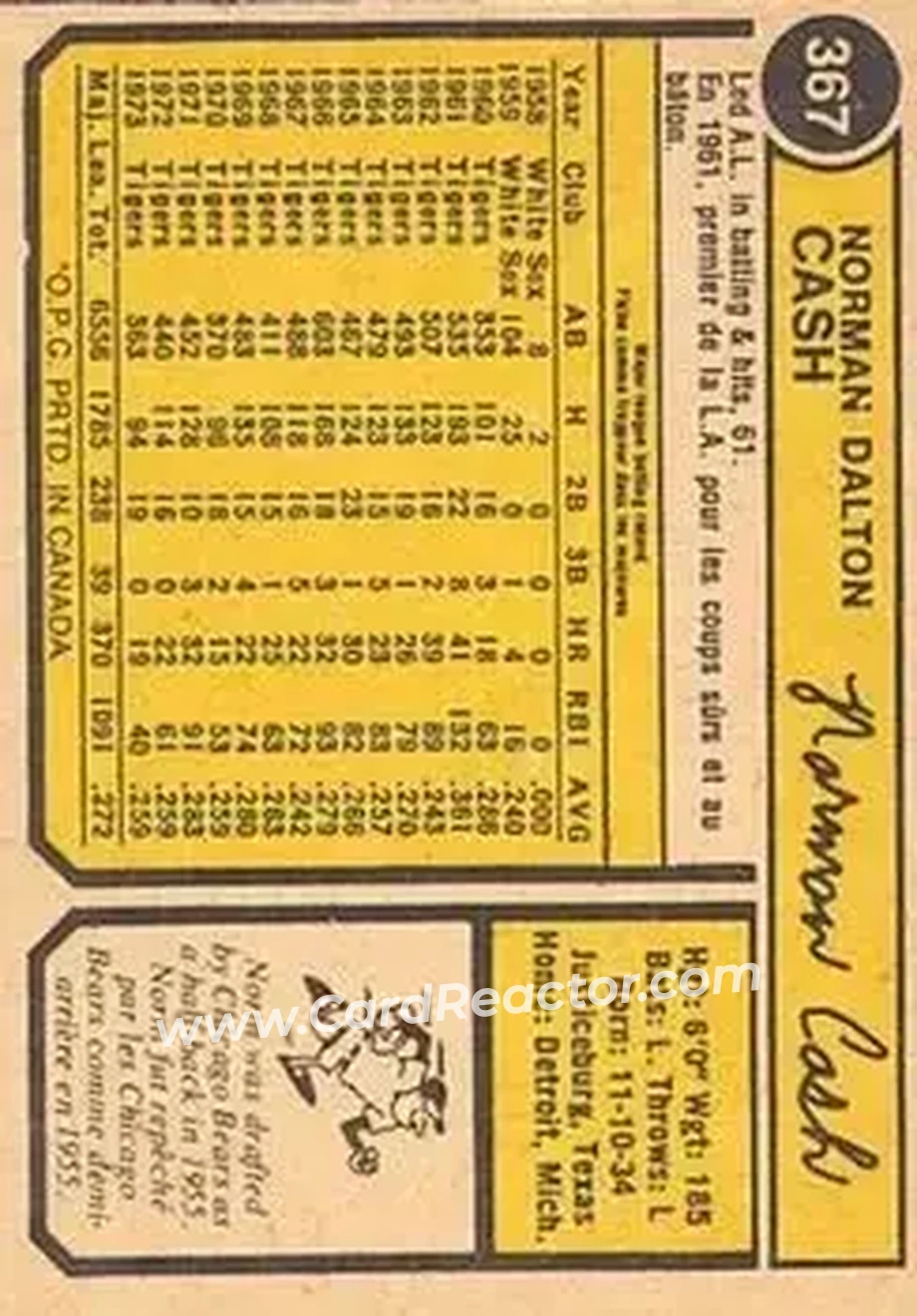 Back of Norm Cash