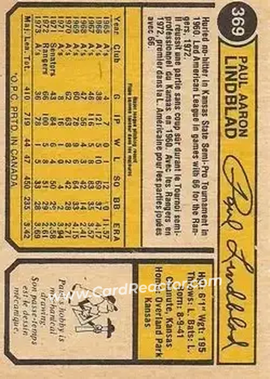 Back of Paul Lindblad