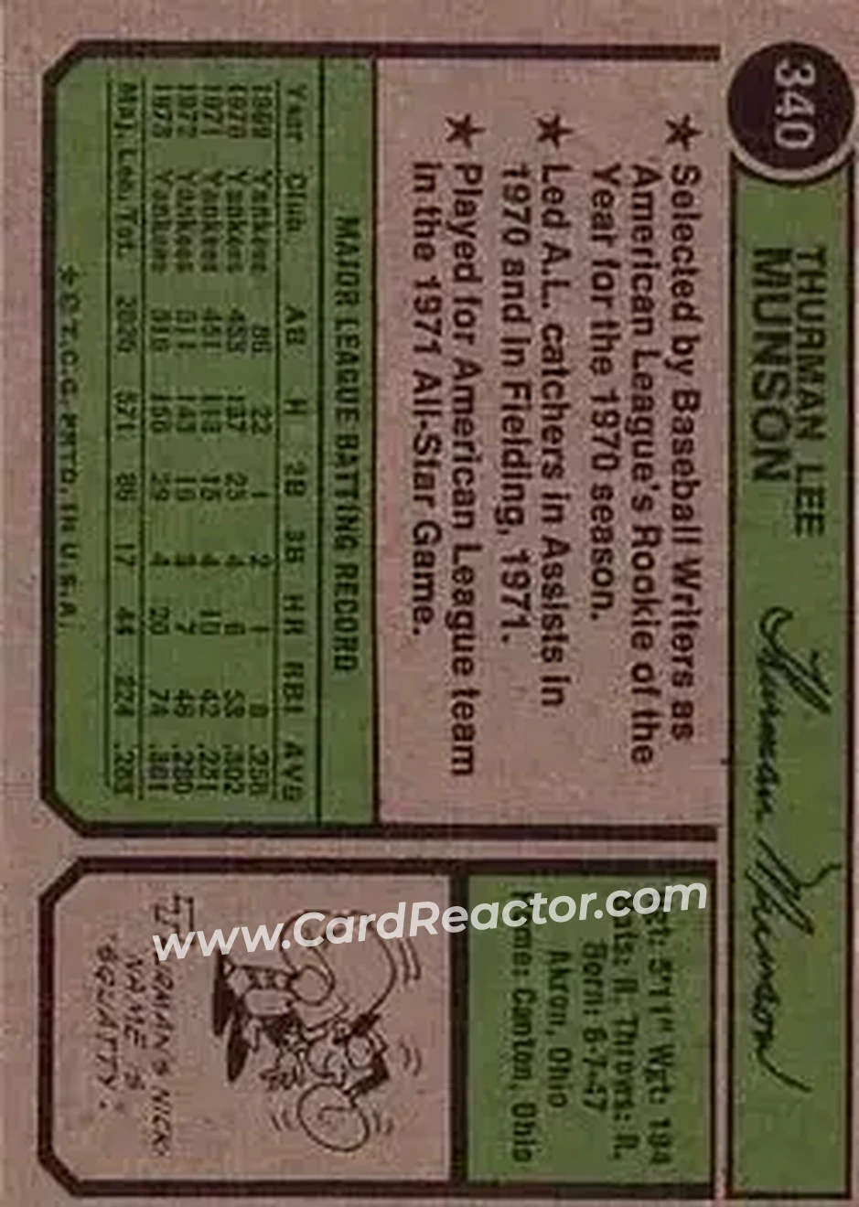 Back of Thurman Munson
