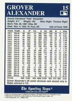 1993 Conlon Collection TSN - Color Inserts #15 - Grover Cleveland Alexander - St. Louis Cardinals - Back 1993 Conlon Collection TSN - Color Inserts #15 - Grover Cleveland Alexander - St. Louis Cardinals - Back