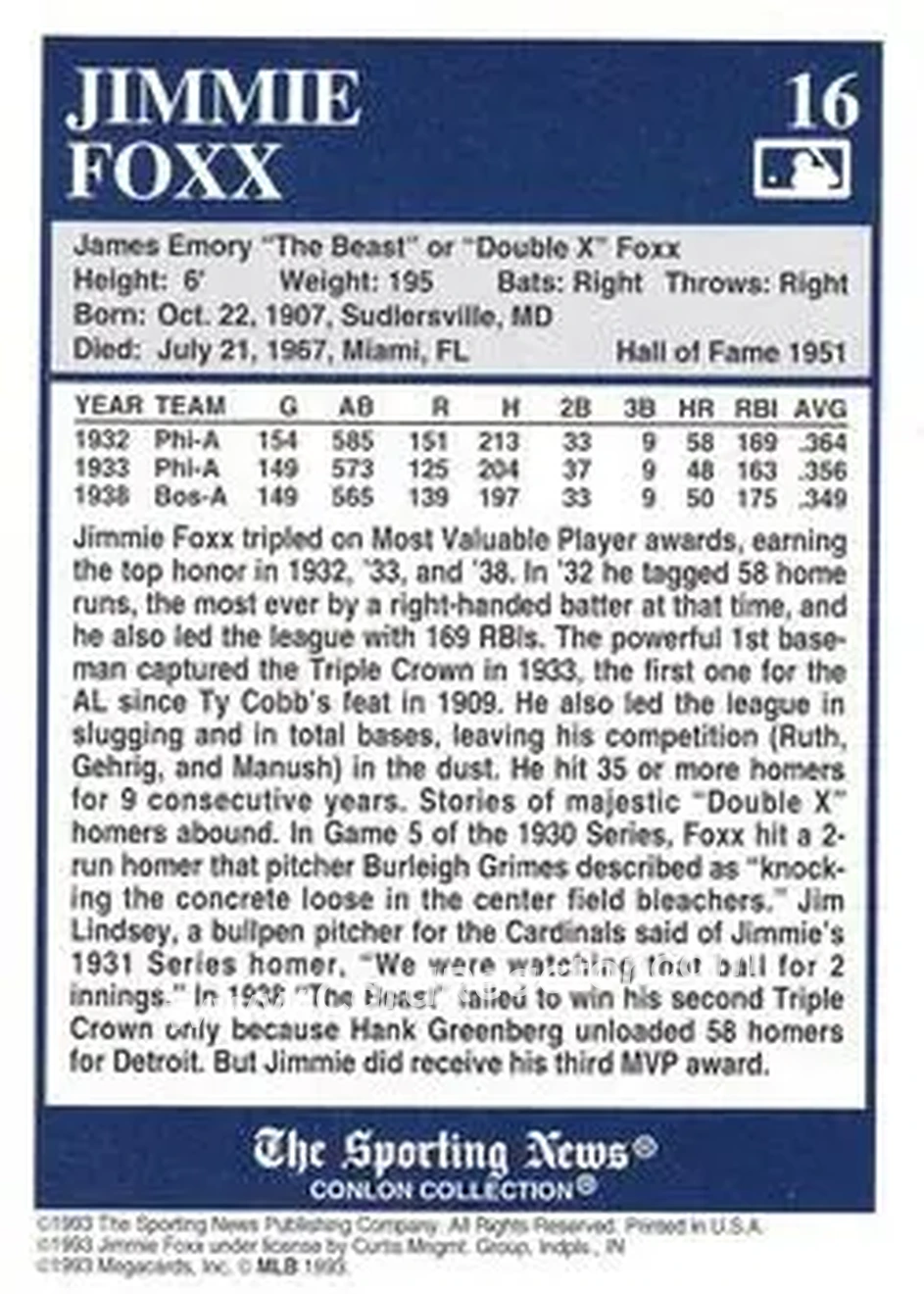Back of Jimmie Foxx