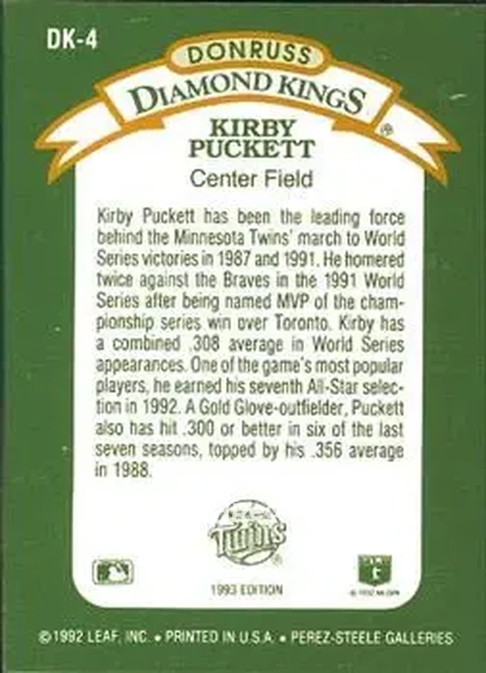 Back of Kirby Puckett