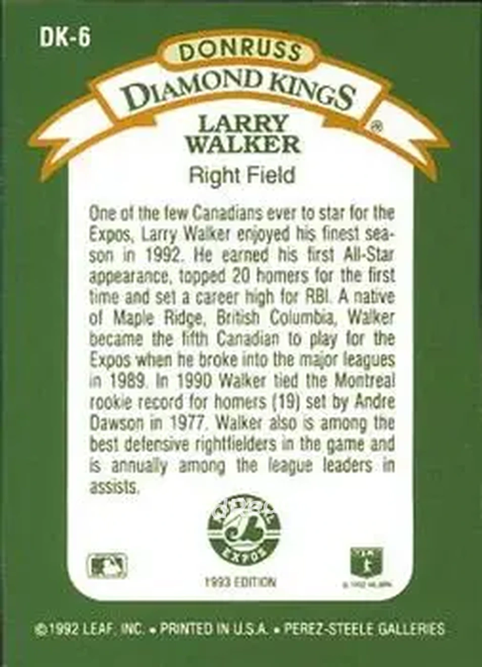 Back of Larry Walker