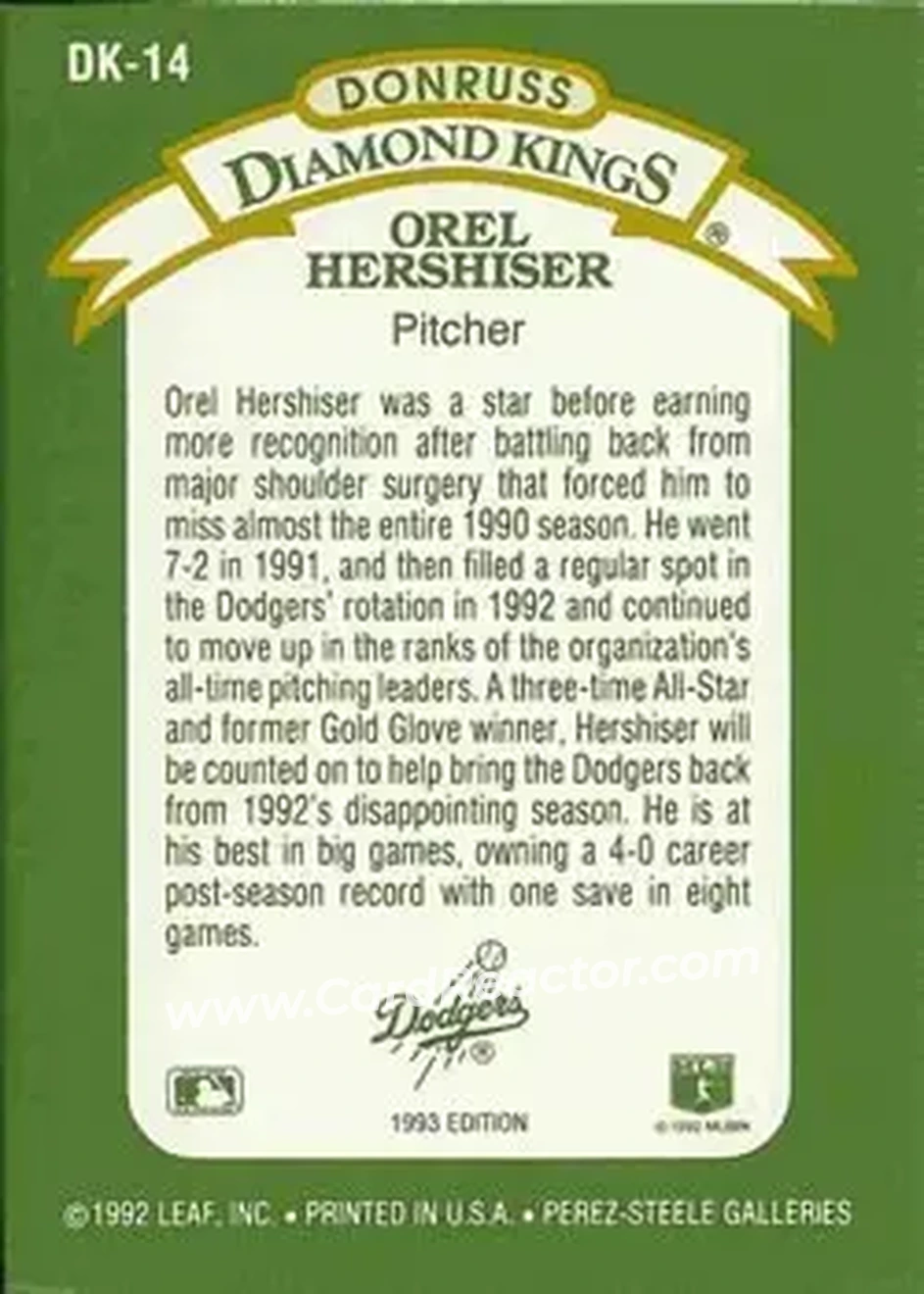 Back of Orel Hershiser