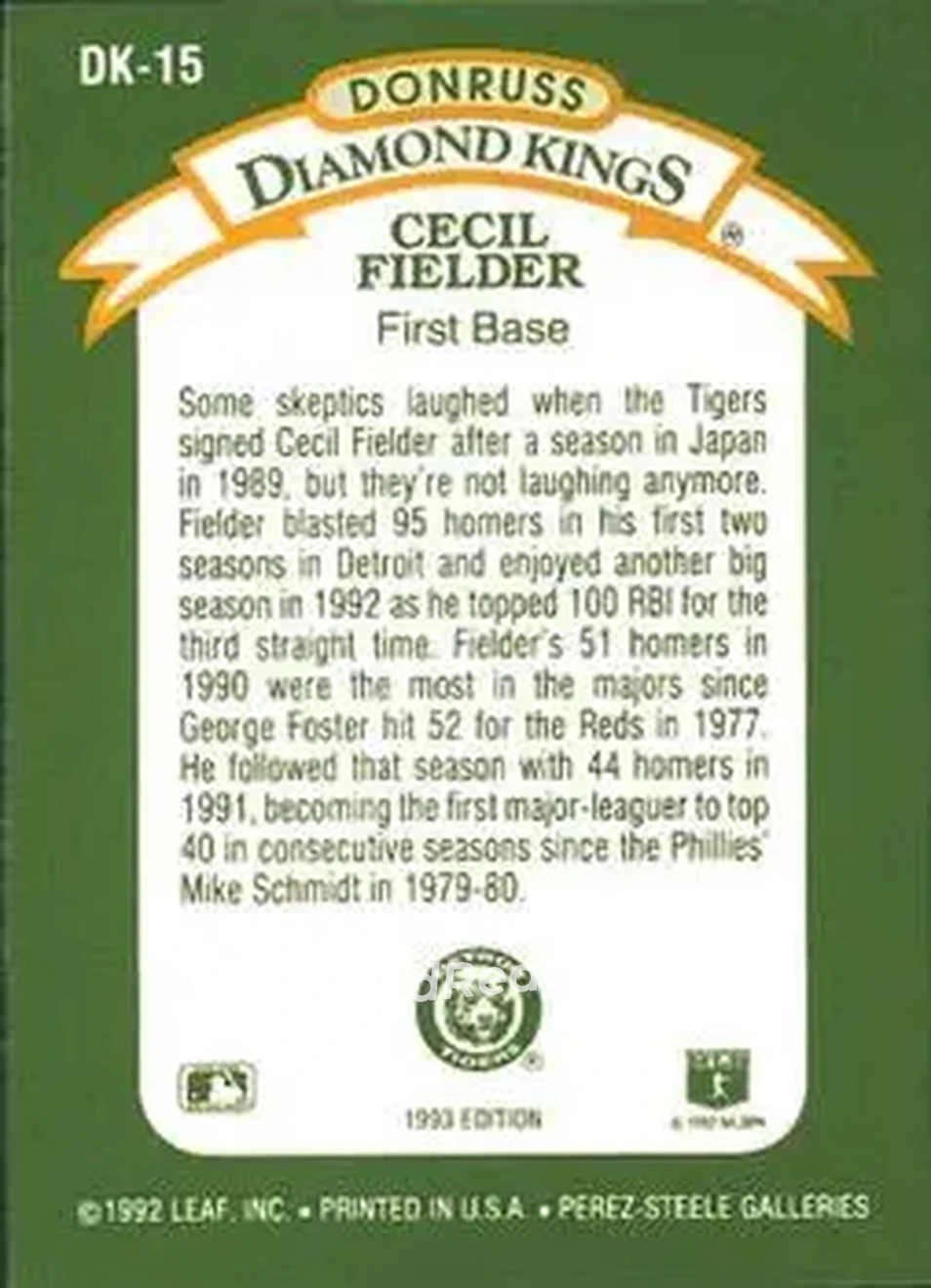 Back of Cecil Fielder