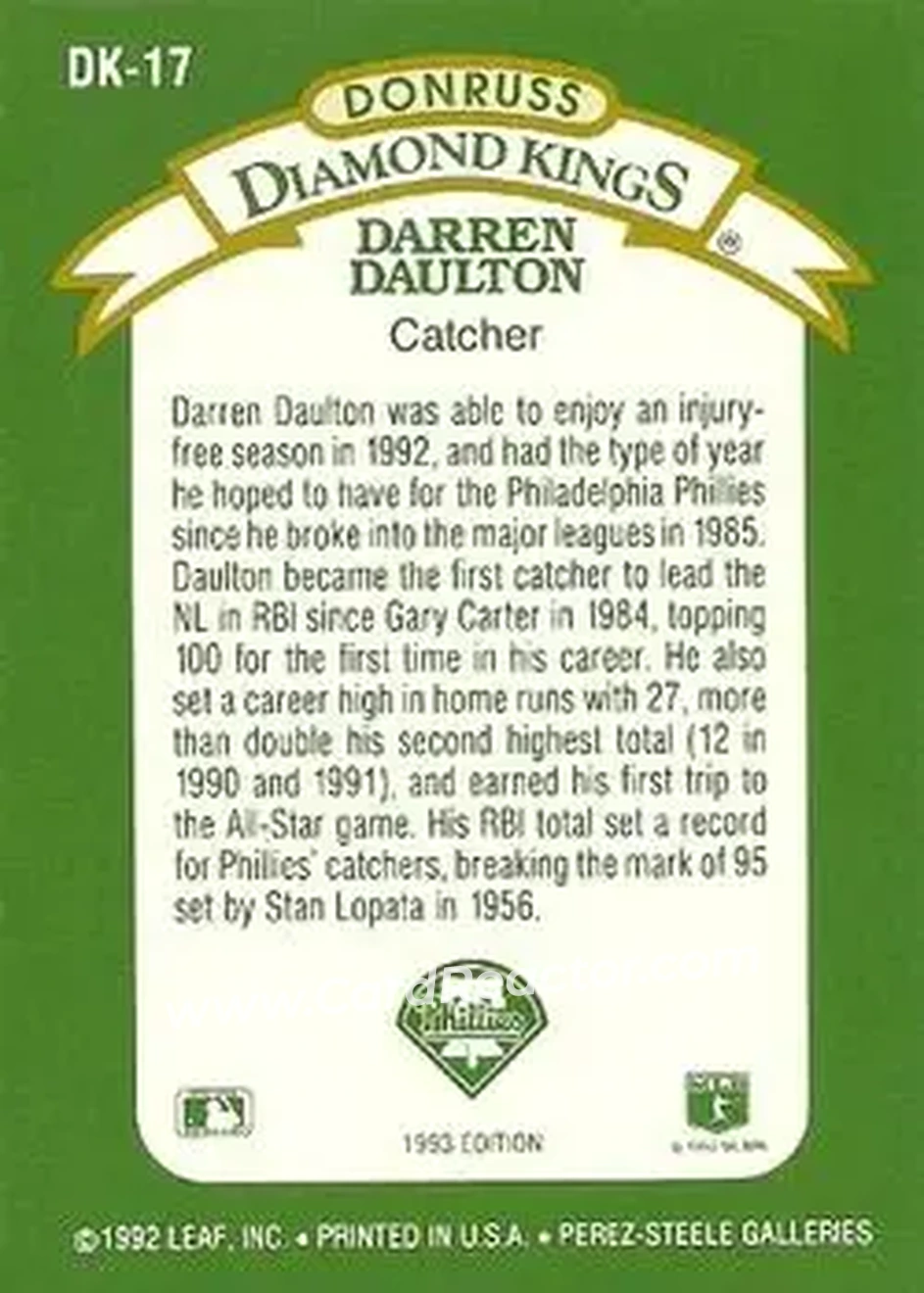 Back of Darren Daulton