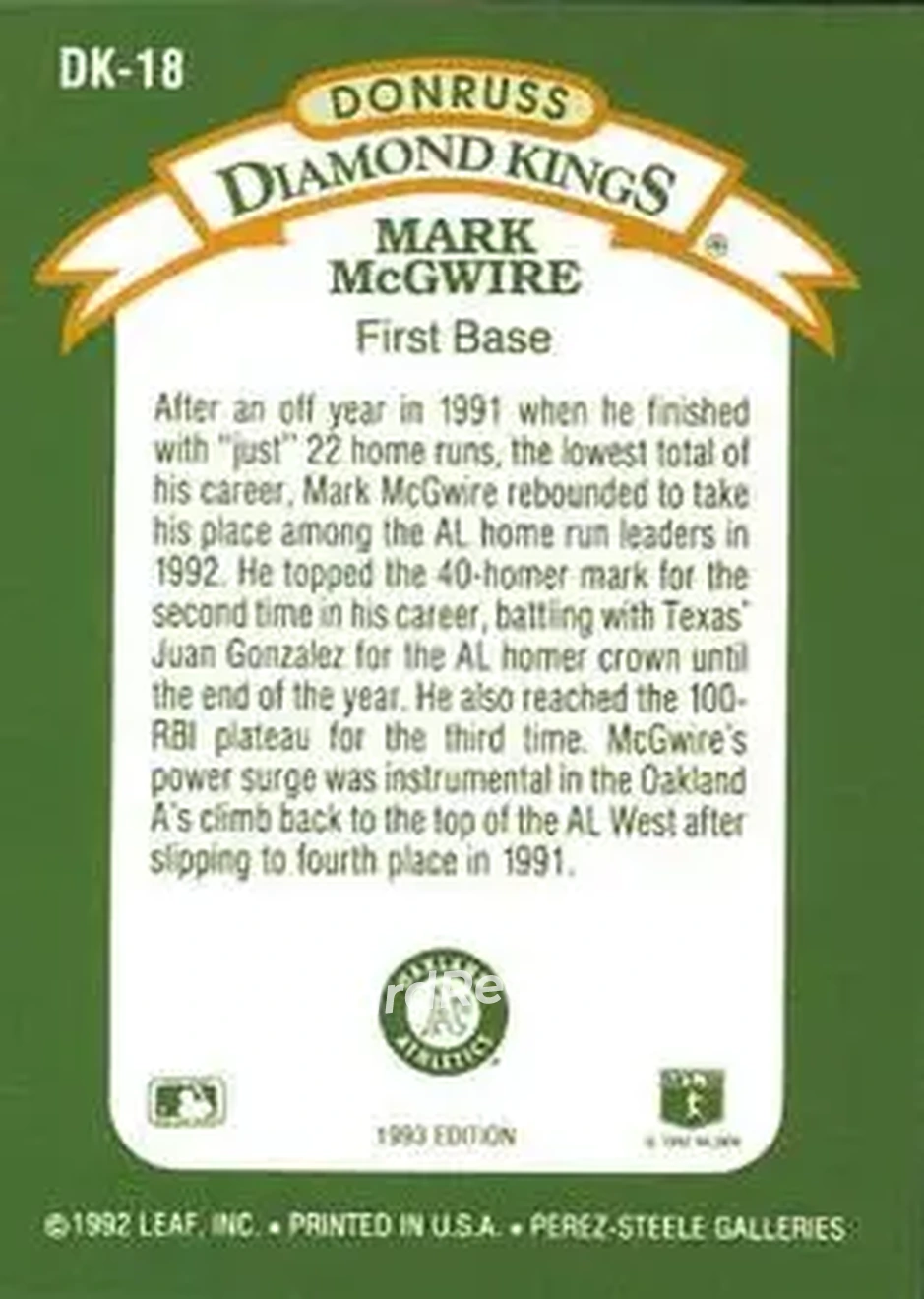 Back of Mark McGwire