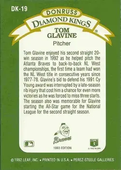 1993 Donruss - Diamond Kings #DK-19 - Tom Glavine - Atlanta Braves - Back