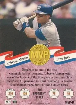 1993 Donruss - MVPs #MVP-6 - Roberto Alomar - Toronto Blue Jays - Back