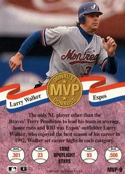 1993 Donruss - MVPs #MVP-9 - Larry Walker - Montreal Expos - Back
