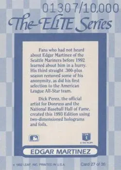 1993 Donruss - The Elite Series #27 - Edgar Martinez - Seattle Mariners - Back