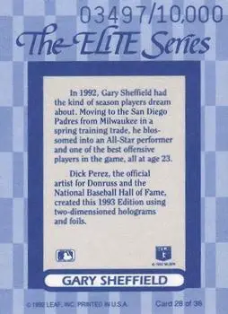1993 Donruss - The Elite Series #28 - Gary Sheffield - San Diego Padres - Back