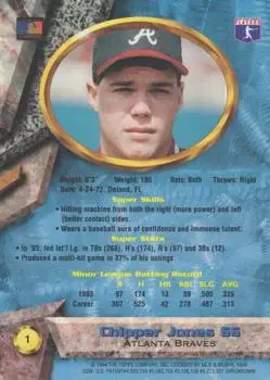 1994 Bowman's Best - Refractors #1 - Chipper Jones - Atlanta Braves - Back 1994 Bowman's Best - Refractors #1 - Chipper Jones - Atlanta Braves - Back