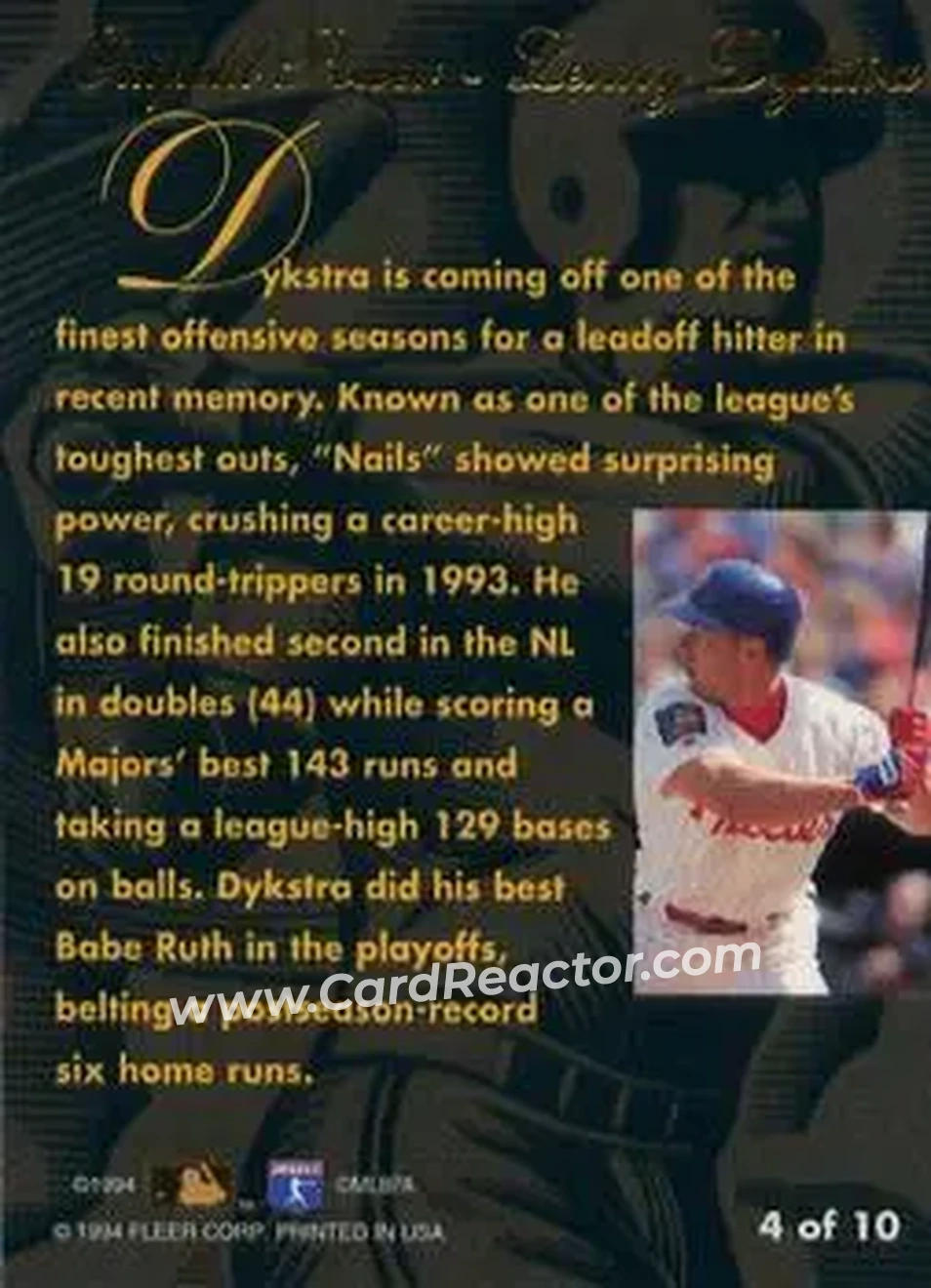 Back of Len Dykstra