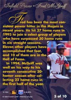 1994 Flair - Infield Power #5 - Fred McGriff - Atlanta Braves - Back 1994 Flair - Infield Power #5 - Fred McGriff - Atlanta Braves - Back