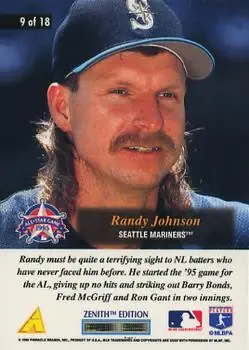 1995 Zenith - All-Star Salute #9 - Randy Johnson - Seattle Mariners - Back