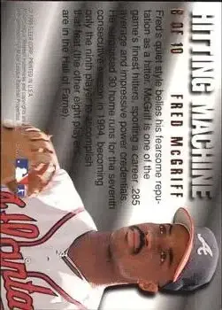 1995 Ultra - Hitting Machines Gold Medallion #8 - Fred McGriff - Atlanta Braves - Back 1995 Ultra - Hitting Machines Gold Medallion #8 - Fred McGriff - Atlanta Braves - Back