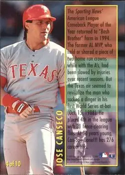1995 Ultra - Home Run Kings Gold Medallion #4 - Jose Canseco - Boston Red Sox - Back