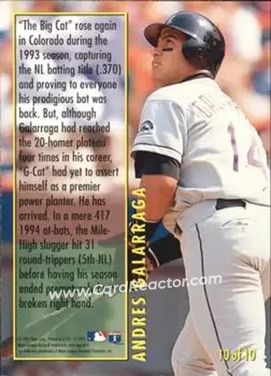 Back of Andres Galarraga
