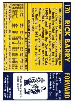 1996-97 Topps Stars - Reprint Autographs #5 - Rick Barry - New York Nets - Back