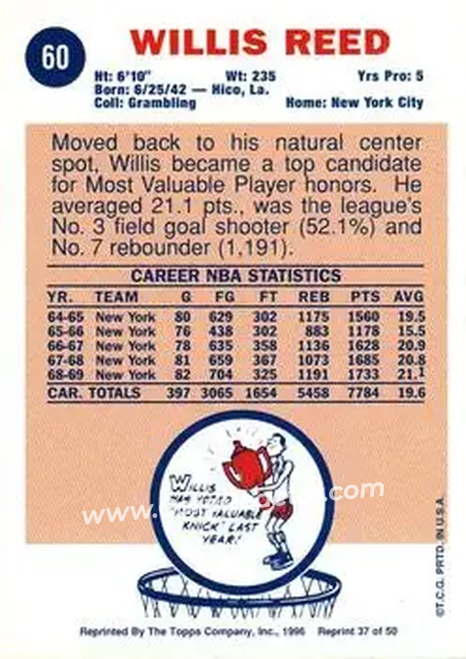 Back of Willis Reed