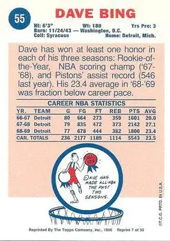 1996-97 Topps Stars - Reprints #7 - Dave Bing - Detroit Pistons - Back
