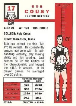 1996-97 Topps Stars - Reprints #10 - Bob Cousy - Boston Celtics - Back