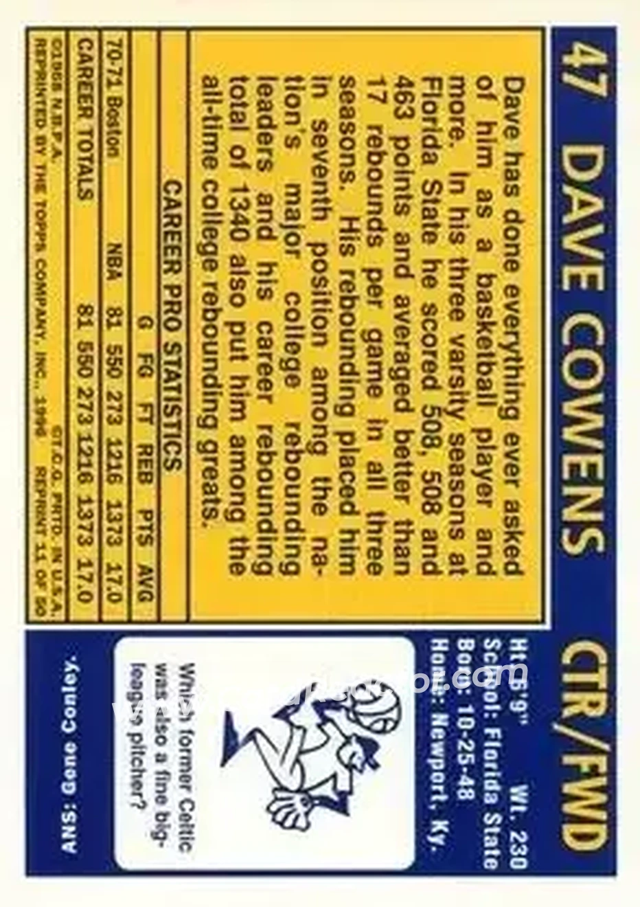 Back of Dave Cowens