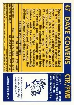 1996-97 Topps Stars - Reprints #11 - Dave Cowens - Boston Celtics - Back