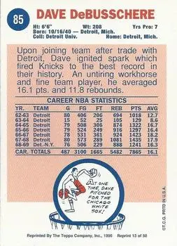 1996-97 Topps Stars - Reprints #13 - Dave DeBusschere - New York Knicks - Back 1996-97 Topps Stars - Reprints #13 - Dave DeBusschere - New York Knicks - Back
