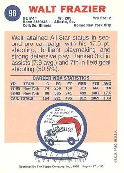1996-97 Topps Stars - Reprints #17 - Walt Frazier - New York Knicks - Back 1996-97 Topps Stars - Reprints #17 - Walt Frazier - New York Knicks - Back