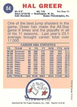 1996-97 Topps Stars - Reprints #19 - Hal Greer - Philadelphia 76ers - Back 1996-97 Topps Stars - Reprints #19 - Hal Greer - Philadelphia 76ers - Back