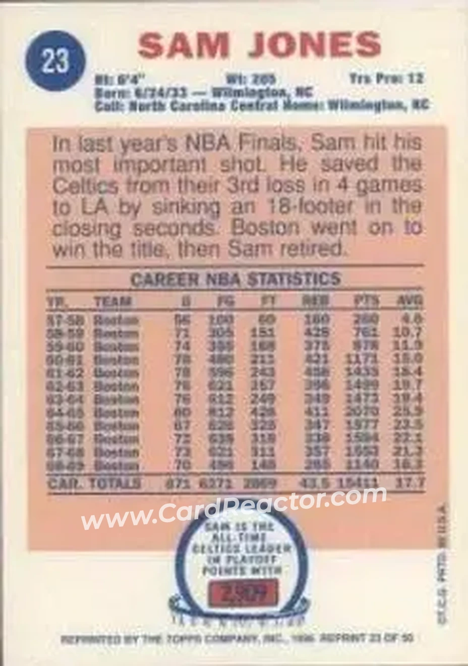 Back of Sam Jones