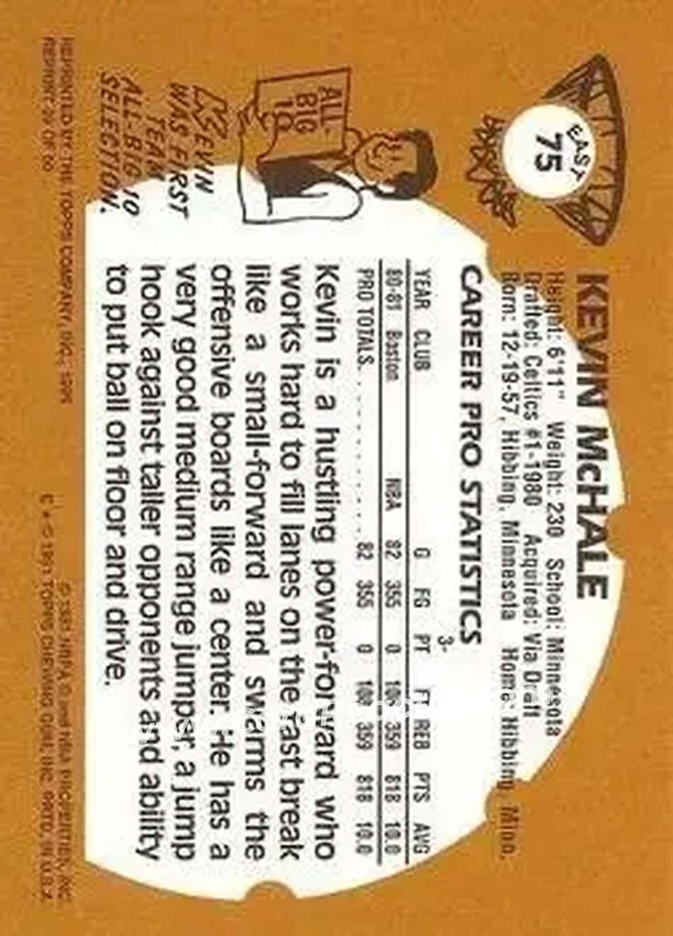 Back of Kevin McHale