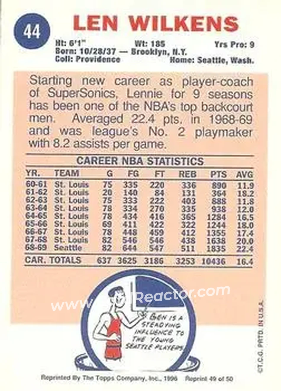 Back of Lenny Wilkens