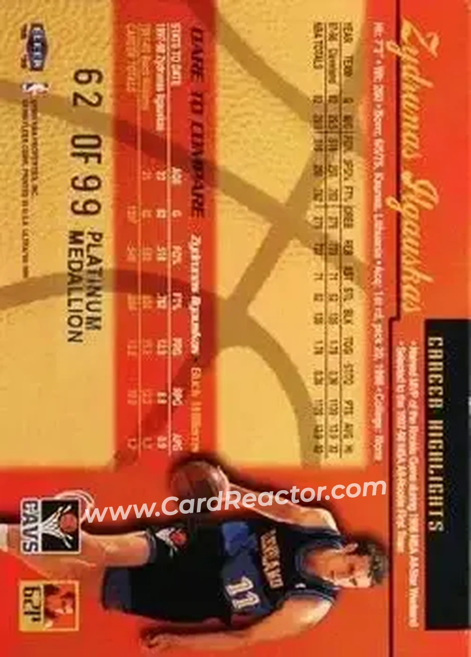 Back of Zydrunas Ilgauskas
