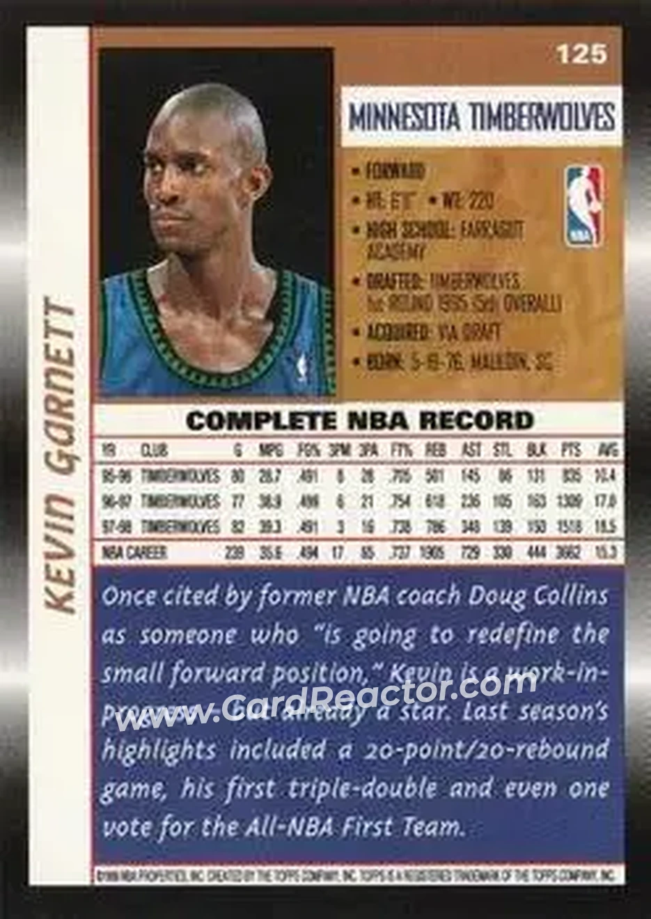 Back of Kevin Garnett