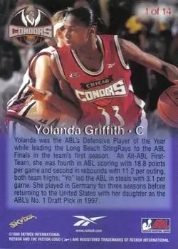 1999 SkyBox ABL - Chase #1 - Yolanda Griffith - Chicago Condors - Back