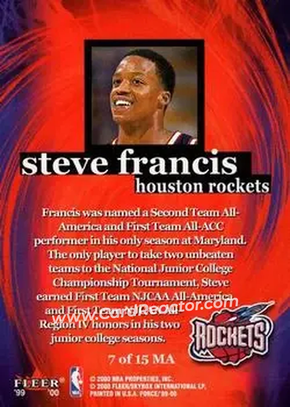 Back of Steve Francis