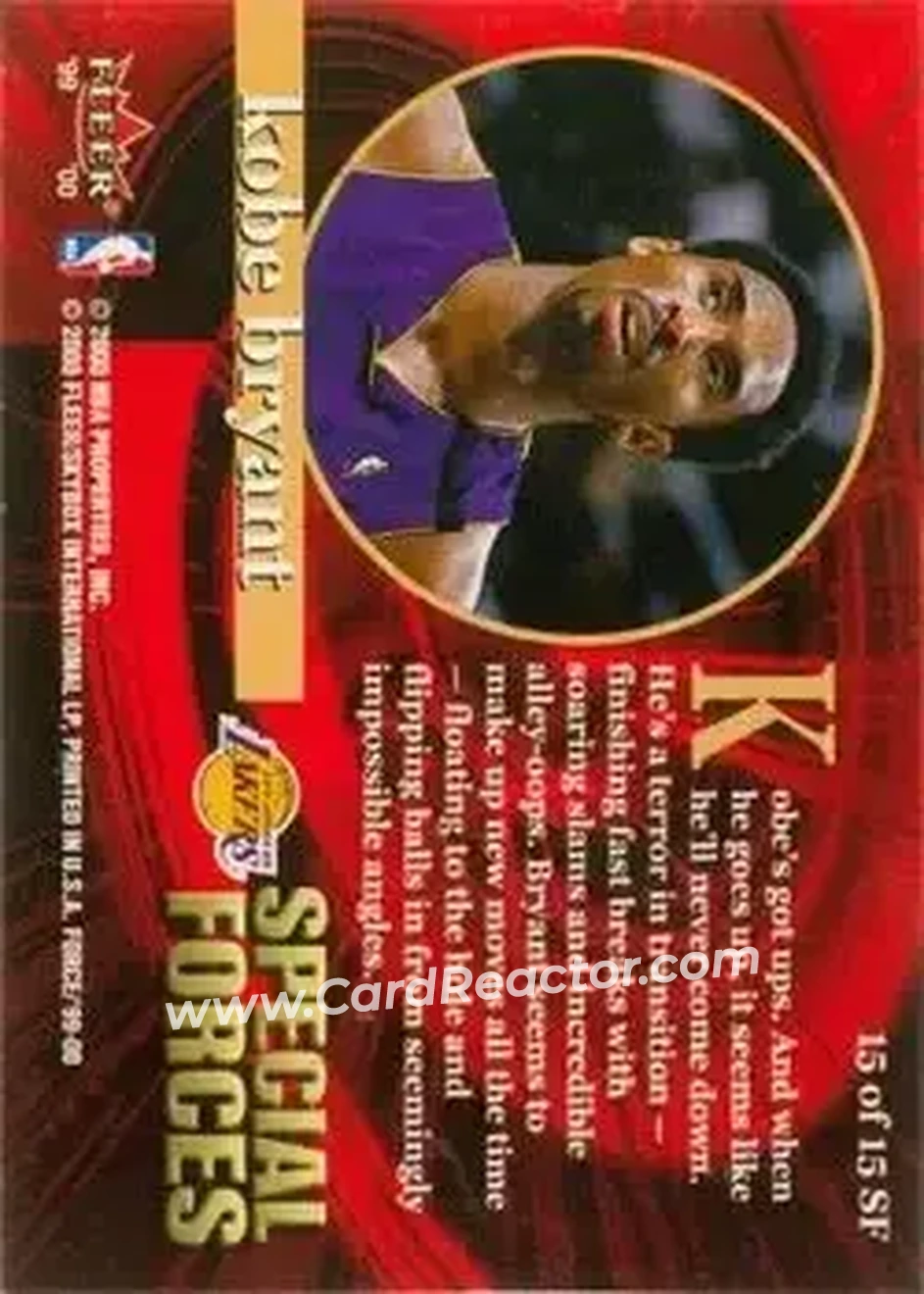Back of Kobe Bryant