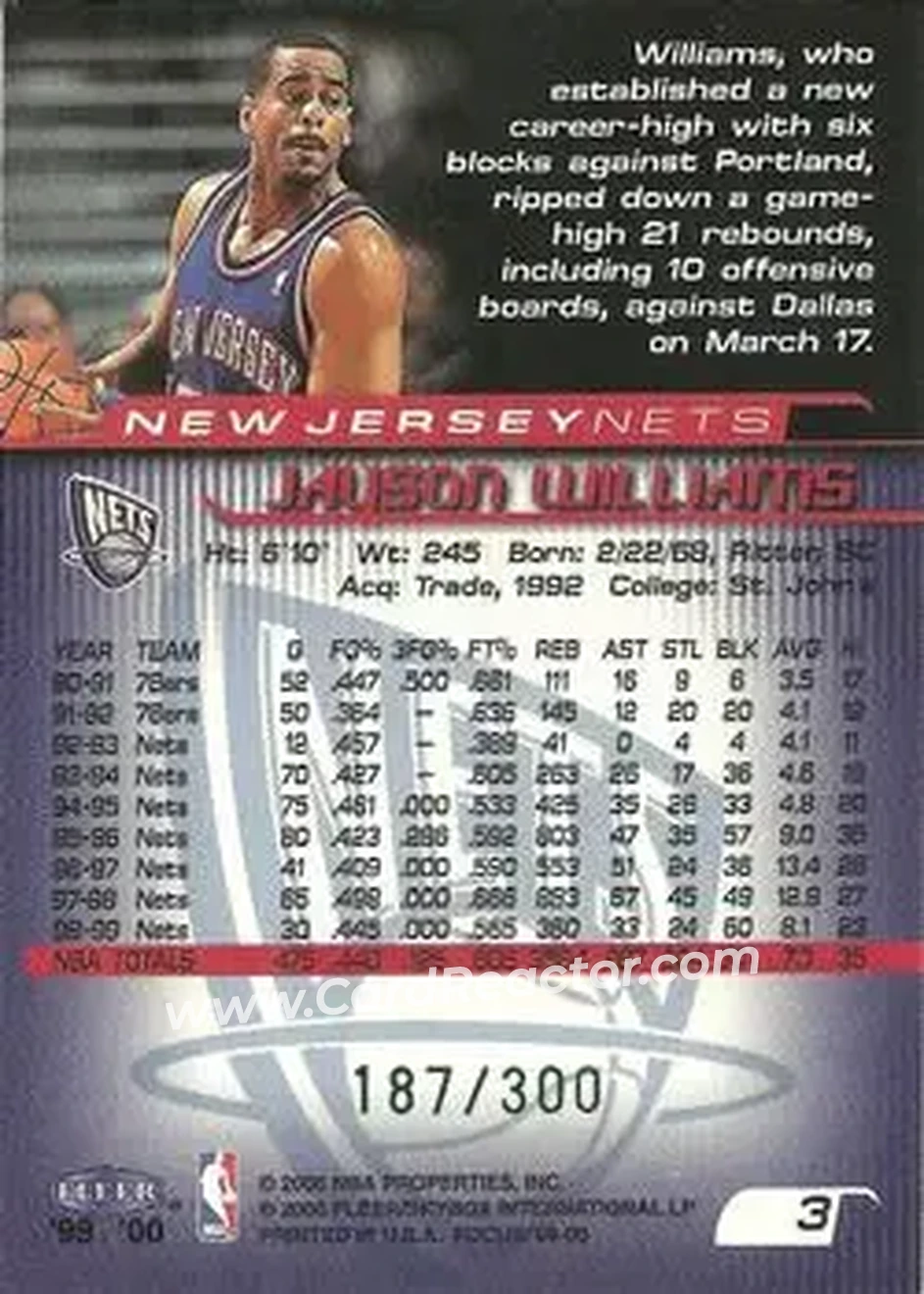 Back of Jayson Williams